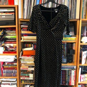 Collectif Trixie UK14/US10 Black velvet pencil dress with gold glitter dots